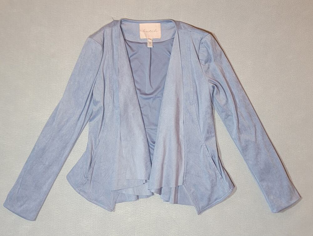 HUTCH Anthropologie Light Blue Faux Suede Drape Front Jacket XS